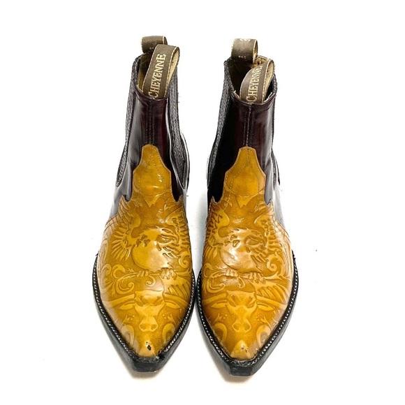 Vintage 1990s Boots Tooled Leather Pull On Western Ankle by Cheyenne Size 10 - Picture 9 of 9